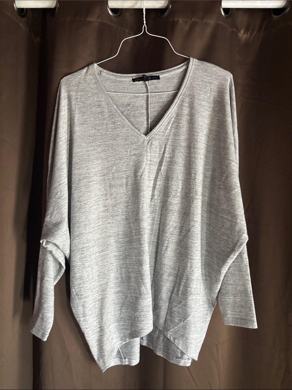 White House Black Market Light Gray V-Neck Tunic Top